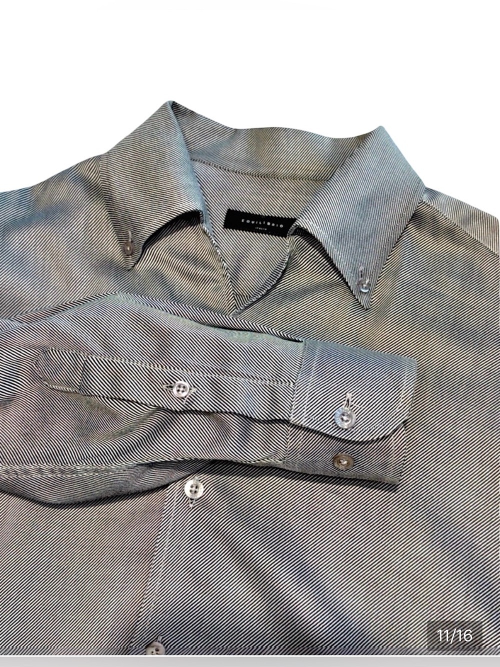 Equilibrio Italia Men’s Button-Down Shirt | Gray Italian Cotton | Made in Italy - Picture 7 of 14